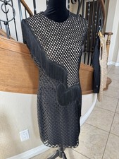 Stella McCartney Black Mesh Fringe Mini Dress IT 46 US 10-12 Sleeveless