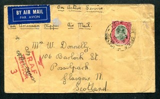 1941 Malaya Pahang $2 stamp on Airmail Censor cover to GB UK with FPO/SP501 Pmk