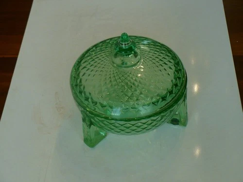 Striking Green Vintage Indiana Glass candy dish with lid