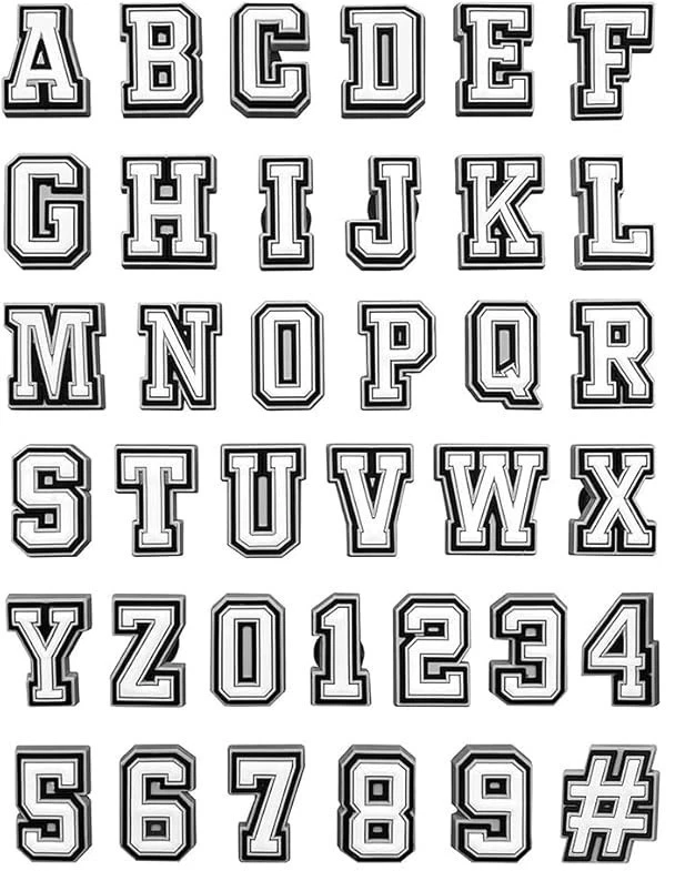 Black & White Letter/Number Shoe Charm A-Z 0-9 or # – Fits Crocs
