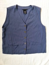 Halston Vintage 90s Tencel Vest Minimalist Button Front Blue 12