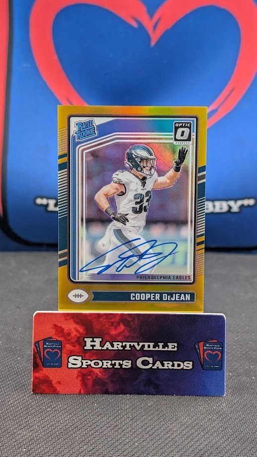 Cooper DeJean Rated Rookie On Card Auto Gold /10 2024 Donruss Optic Eagles RC