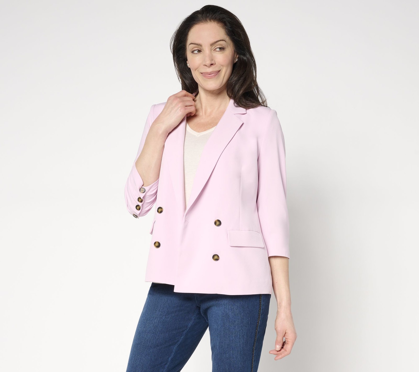 Studio Park Women's Top Plus Sz 3X Ruched Sleeve Blazer White A682135