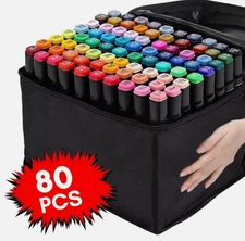 80Pcs  Brush Pens Set Dual Tips Soft Fine Art Markers Drawing Watercolour Black*