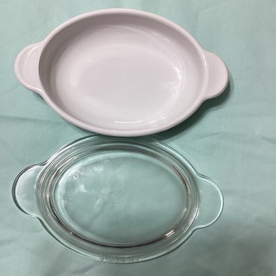 Vintage Corning Ware Grab It White Oval Casserole P-14-B  w/Pyrex Lid P-14-C
