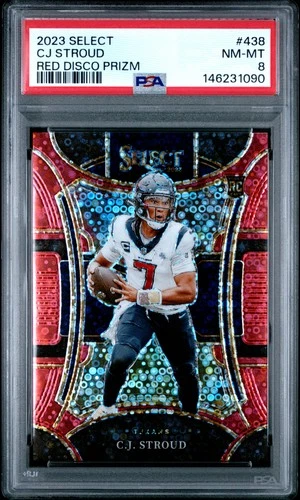 2023 PANINI SELECT RED DISCO PRIZM #438 CJ STROUD ROOKIE RC 43/49 PSA 8