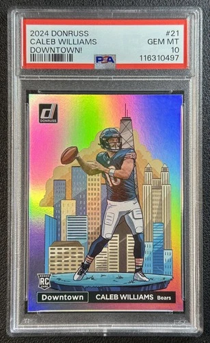 CALEB WILLIAMS PSA 10 2024 PANINI DONRUSS #21 ROOKIE DOWNTOWN! SSP RC BEARS GEM