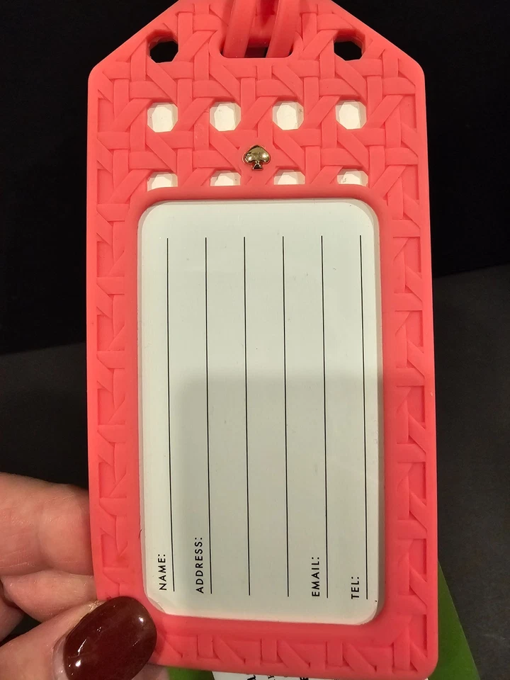 Kate Spade New York Off We Go 5.5" Luggage Tag Coral Web Weave Caning - Image 4 of 4