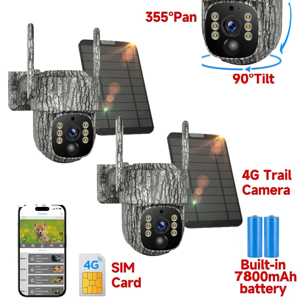2Pack Campark Solar 4G LTE Cellular Wildlife Trail Camera  PTZ Security Cam