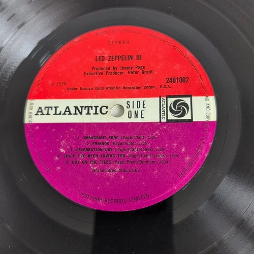 LED ZEPPELIN III  1970 UK 1st VINYL LP 2401-002 A7/B5 PETER GRANT CREDIT VG/ VG+