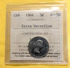 1964 CANADIAN FIVE CENT  EXTRA-WATERLINE  - ICCS -GRADED UPPER GRADED EXAMPLE