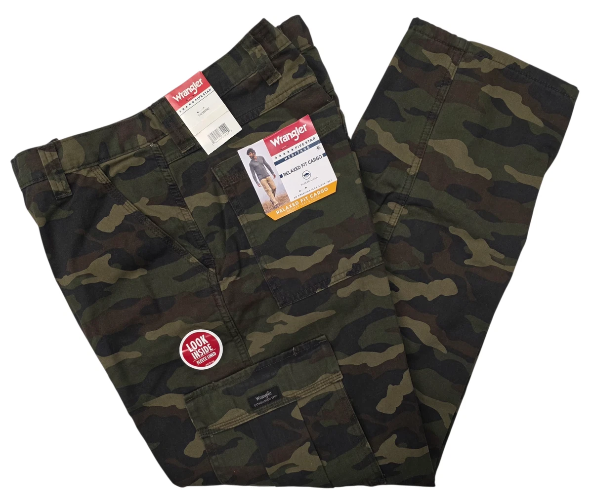 Pantalon Cargo Wrangler Homme – 34x32 – Vert Camouflage – Stretch – Occasion Parfait état