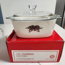 VINTAGE 1992 THE CELLAR 1.5 L CASSEROLE O'TANNENBAUM DISH  GLASS LID MACYS JAPAN