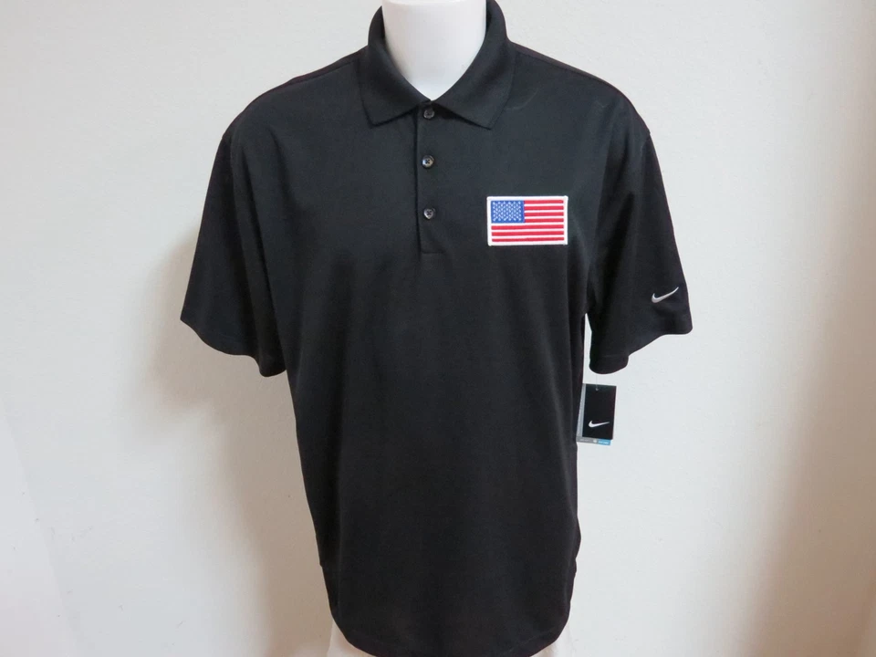 New L-3XL USA Black Nike Dri-Fit Men's #02G Golf Polo Shirt - Image 1 of 4