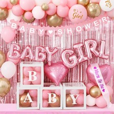 Baby Shower Decoration For Girl Pink Gold Balloons And It's A Girl Party Supp...
