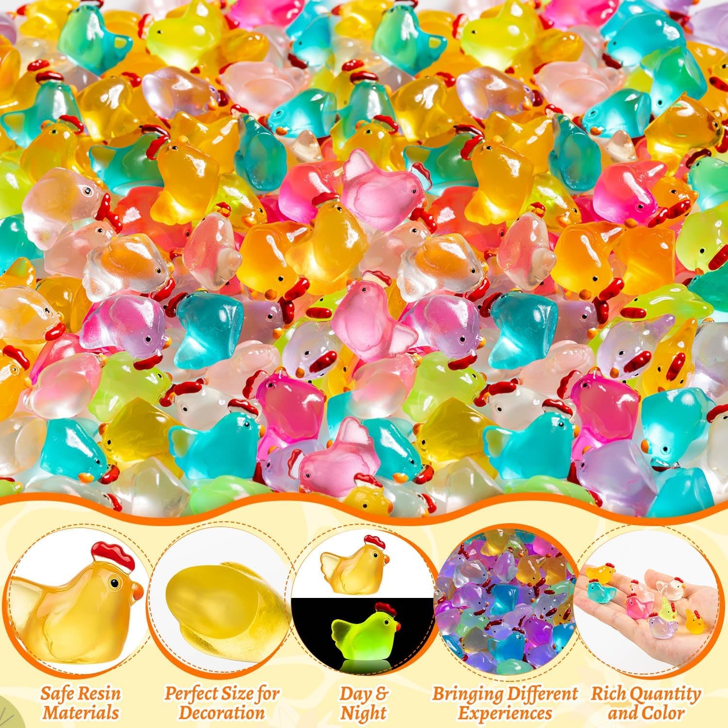64PCS Luminous Mini Chicken Figurines Resin Miniature Animals, 8 Colors Tiny... 