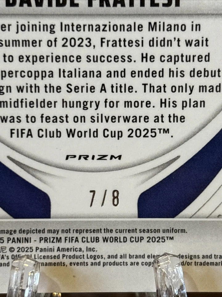 2025 Panini Prizm Club World Cup DAVID FRATTESI Blue Shimmer #/8 Inter Milan - Image 3 of 3
