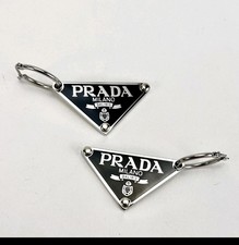 PRADA Sterling Silver Palladium Finish Symbole Pair Earrings