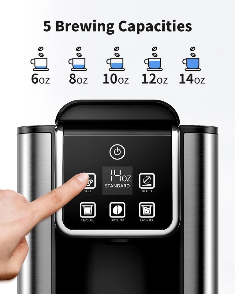 热冰单份咖啡机适用于 K-Cup & Grounds,6-14 盎司,50 盎司储罐 — 第 4/4 张图片