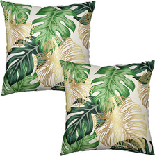 Summer Tropical Green Leaves Pillow Covers 18x18 Set of 2 Palm Leaf Decorative O