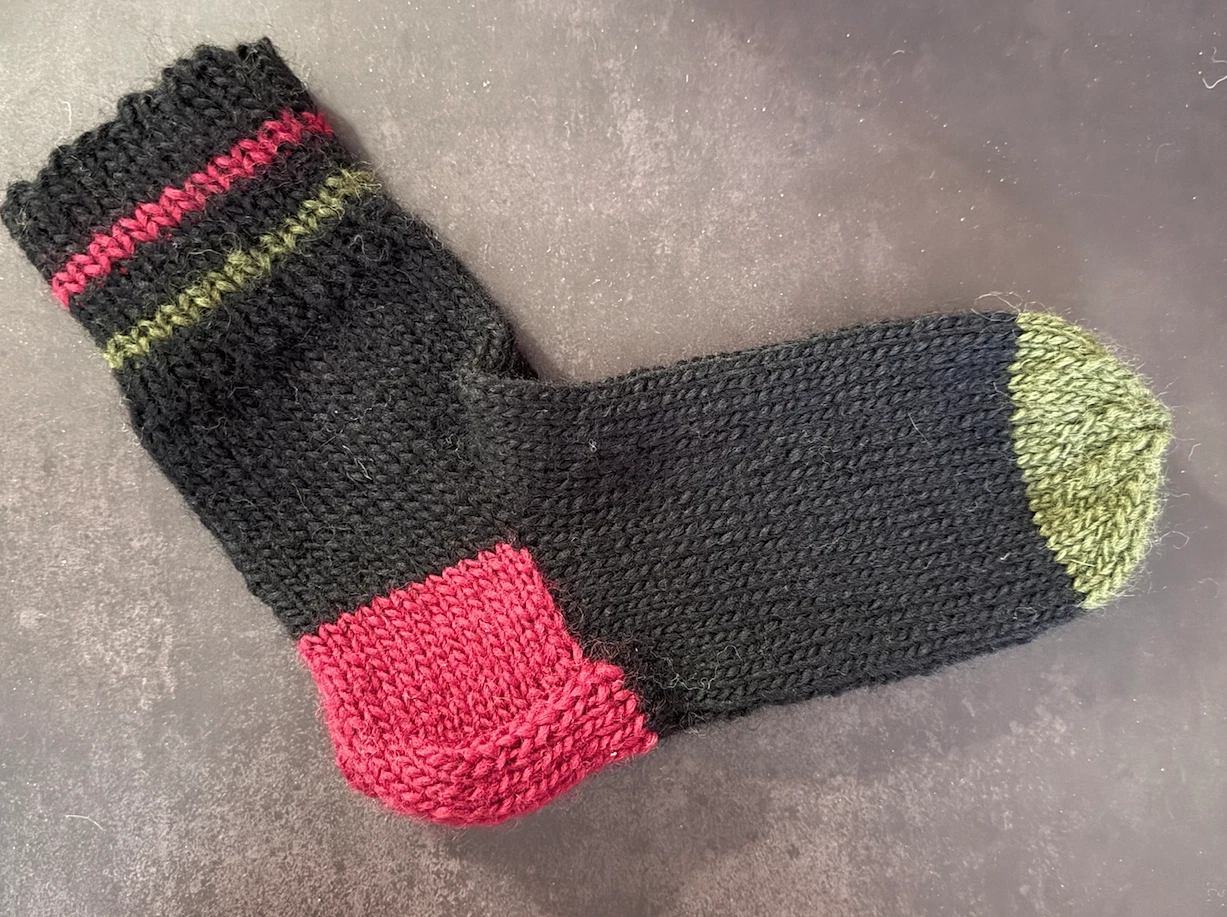 Hand Knit Wool Socks Black/Red/Green Color 100% Wool Cozy Warm Winter Gift S M L