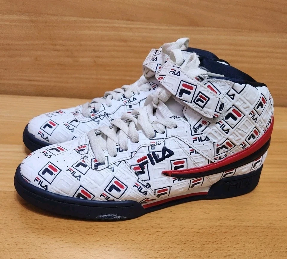 Vintage Fila F-13 High Top Shoes Mens 8 White Strap Lace All Over Print Sneakers - Image 2 of 4