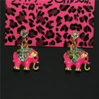 New Fashion  Lovely Pink Enamel Elephant Crystal Women Stand Jewelry Earring