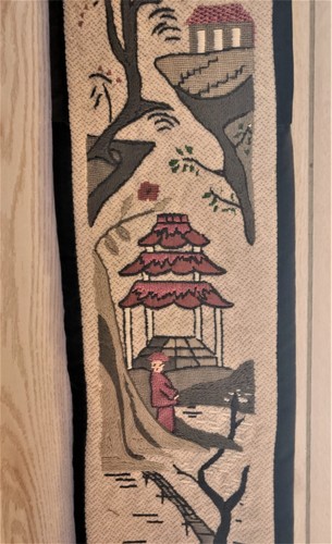 antique NEEDLEPOINT Wall Hanging Chinoiserie Chinese Scenes 53" L x 8" W - Picture 4 of 13