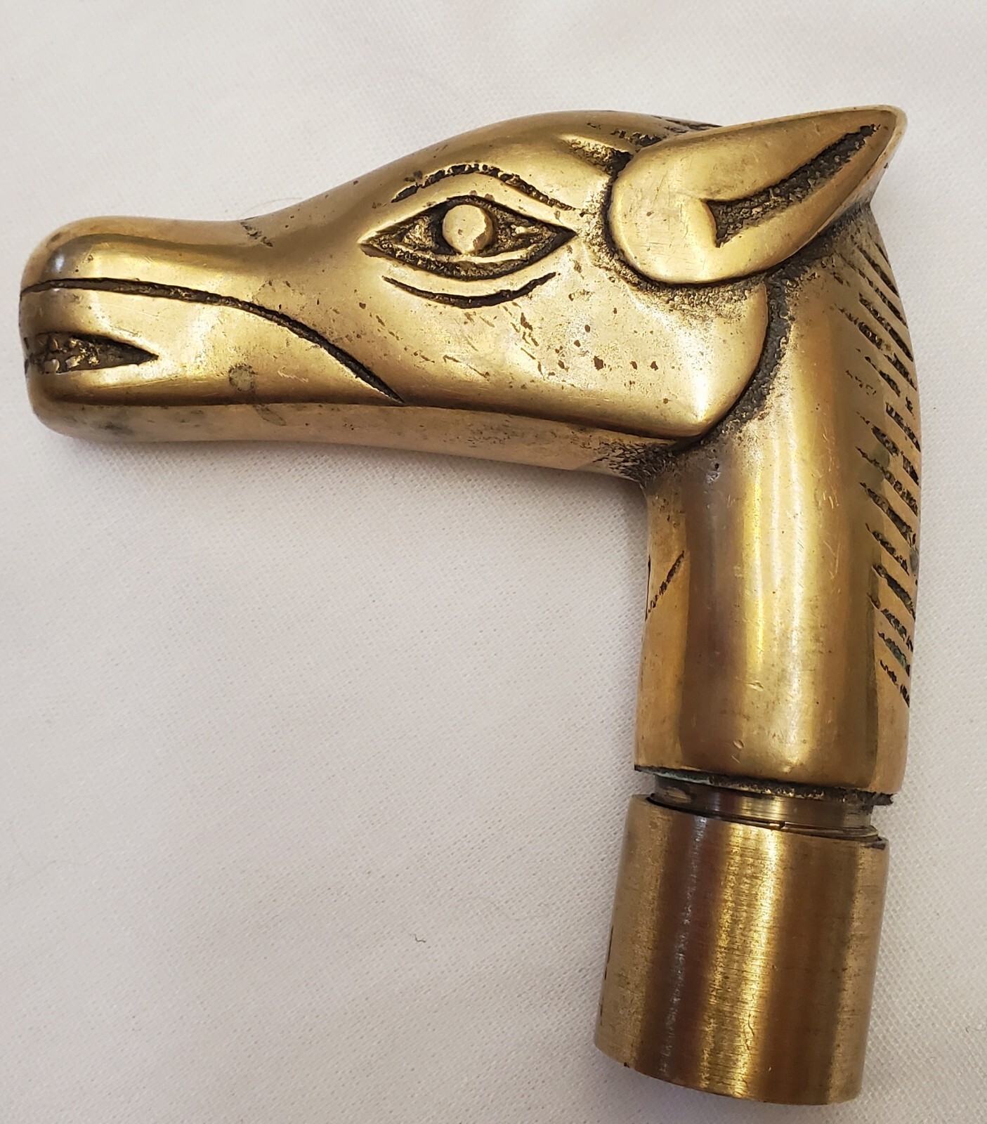 Vintage Solid Brass Threaded Horse Head Cane Hand… - image 2