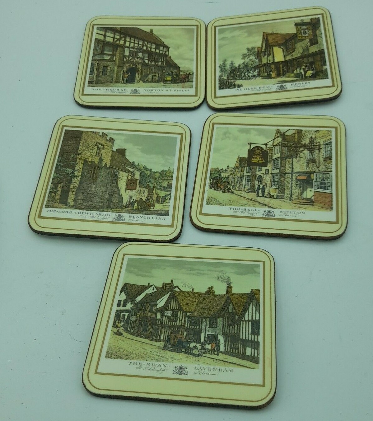 Pimpernel 5x Coasters Vintage English Inns  Cork Back boxed