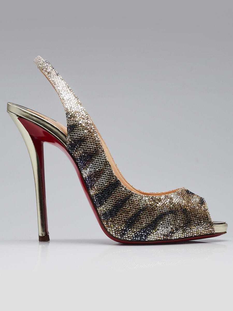 Christian Louboutin Gold Glitter Sirene Gamma Talon 120 Slingback Heels Size ... image 3