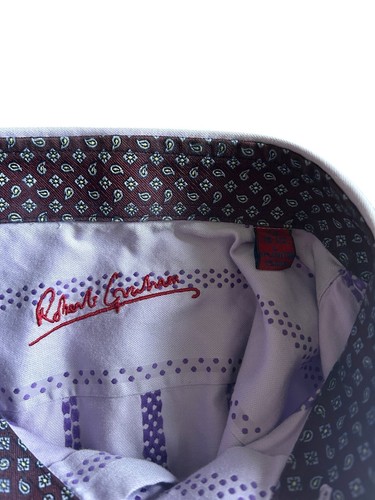 Camisa para hombre Robert Graham talla grande geométrica púrpura manga larga 100 % algodón - Imagen 4 de 5