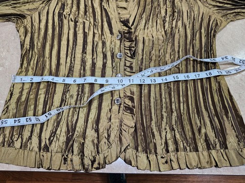 Women's Agora Crinkle Blouse Top Olive Green Size Large - Picture 4 of 7