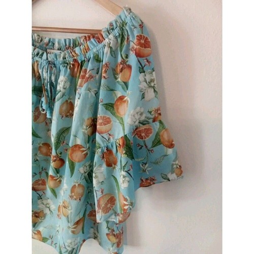 Hale Bob Azure Blouse Size L Flare Sleeves Cotton Orange Floral Design Tassels - Picture 3 of 9
