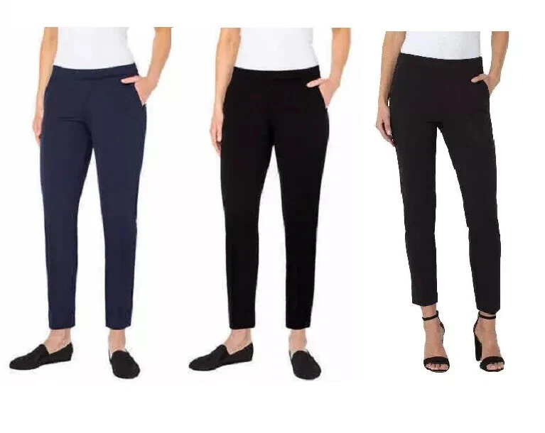 LVPL Women Mid Rise Pull On Trouser Pant Sizes 4 8 10 16 (Black, Navy, Grey)-NWT