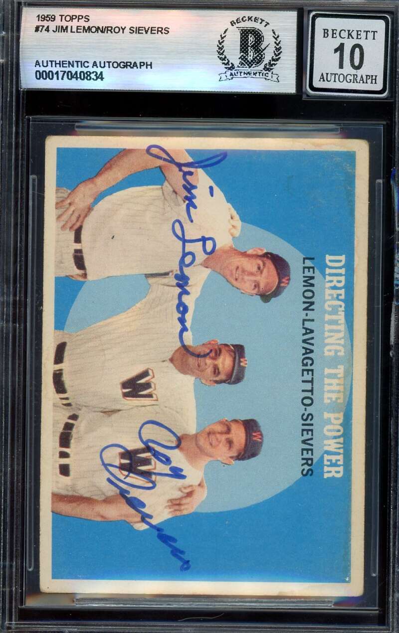 Jim Lemon Roy Sievers Gem Mint 10 Beckett BAS Signed 1959 Topps Autograph