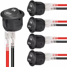 5Pcs 12V round Rocker Switch AC 6A/250V 10A/125V SPST 2 Pin 2 Position On/Off To