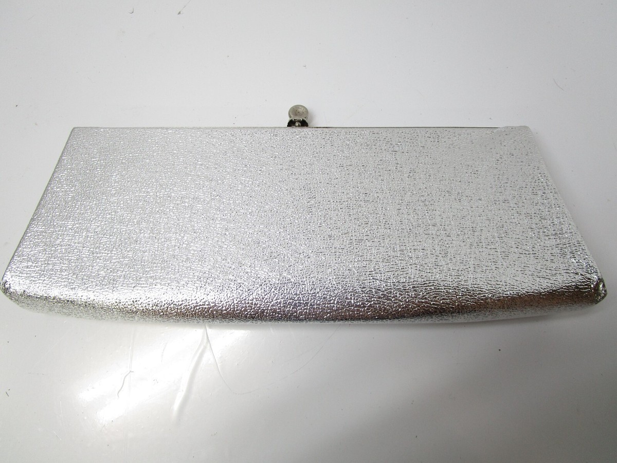 Vintage Metallic Silver Structured Handbag Clutch Evening  Silver Metallic Clutch with Structured Design main image 0