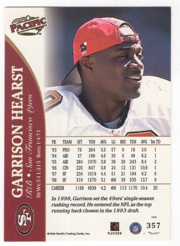 1999 Pacific Football Set Break - Cards #226-450 Pt.2 - 第 221/373 張圖片