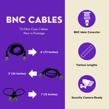 BNC Male to BNC Male Coax RF Cable, Low Loss, 75-Ohm RG59 Cable, Various Lengths