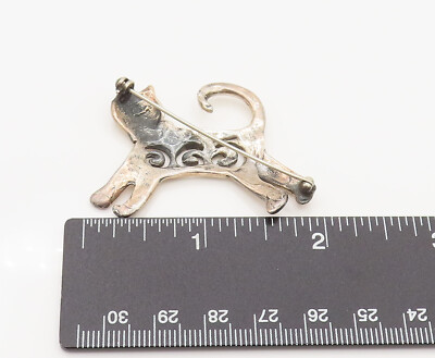 925 Sterling Silver Vintage Open Spirals Kitty Cat Brooch Pin