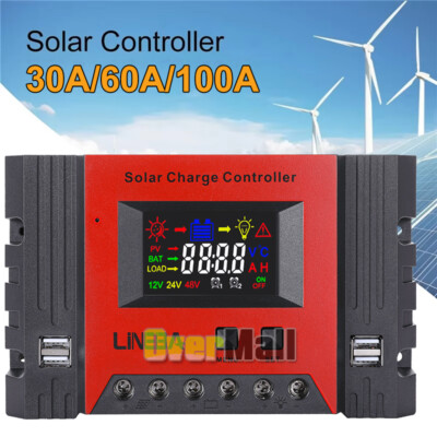 PWM Solar Charge Controller 12/24V/48V Voltage Regulator Battery Charger LCD USB