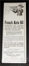 1910 OLD MAGAZINE PRINT AD, MARSHALL OIL COMPANY, FRENCH AUTO OIL, LESS CARBON!