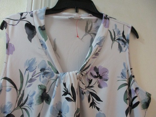 Calvin Klein - White w/Multi-color Floral V-neck Sleeveless Knit Top - Size XL - Picture 2 of 6