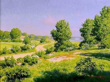 road meadows trees greens J. Krouthen Tile Mural Kitchen Backsplash Ceramic 10x8