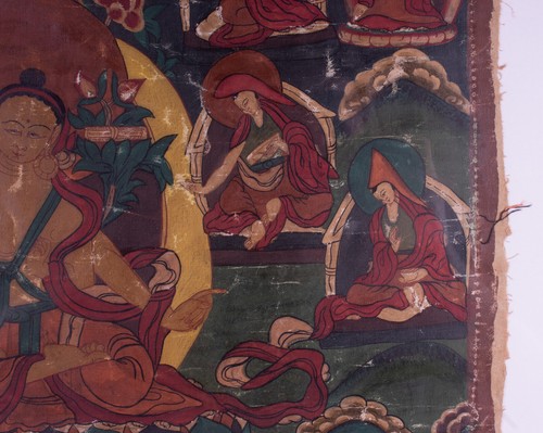 Ein Thangka , das den Bodhisattva Manjushri & Lamas darstellt. , Tibet 20. Jh. - Bild 7 von 12