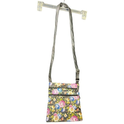 Colorful Floral Crossbody Purse 3 zippered compartments Size 11 x 9.5 Vinyl - Picture 6 of 7