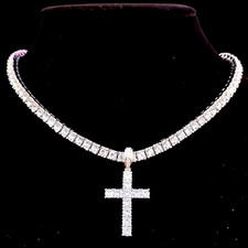 Iced Out Cross Pendant CZ Tennis 20" Chain Bling Out Hip Hop Necklace