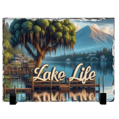 Lake Life Mountain Scene Rock 7.9  X 5.9  Stone Plaque