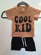 Summer Boys Clothes Set 2pc Letter Print Short Sleeve T Shirts, Shorts 7.50 12M
